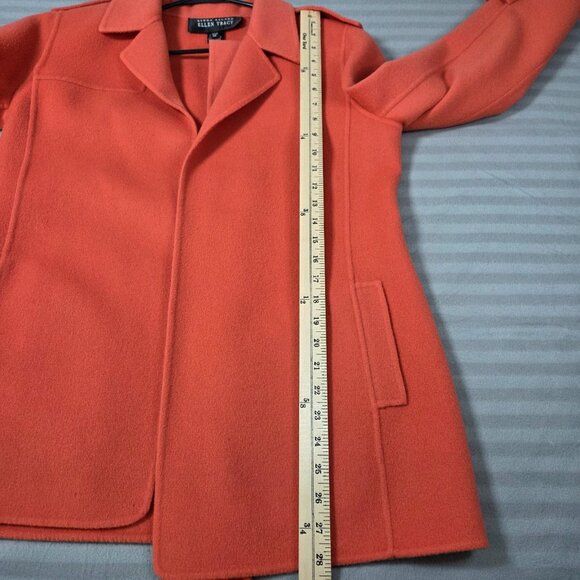 Linda Allard Ellen Tracy Coat Womens 10 Petite Orange 100% Wool Belted Korea - Picture 12 of 16